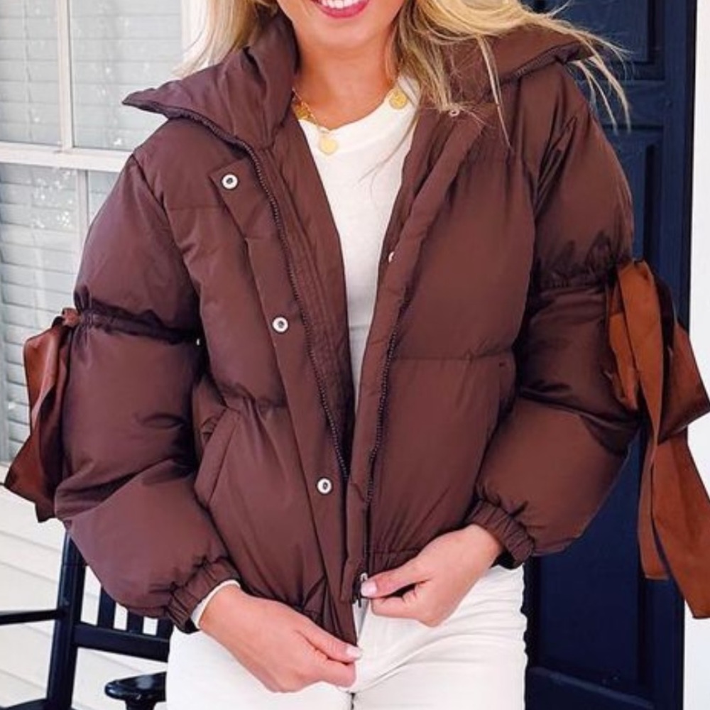 Satin Bow Puffer Jacket